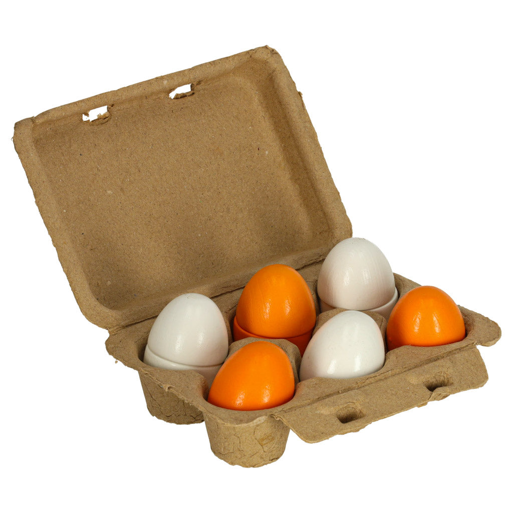 Oua de jucarie, Zola®, detasabile, cu galbenusuri din lemn, 6 buc si cutie depozitare, 15.5x10x6 cm Oua de jucarie, Zola®, detasabile, cu galbenusuri din lemn, 6 buc si cutie depozitare, 15.5x10x6 cm